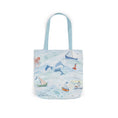 Load image into Gallery viewer, Tote bag with ocean-themed design featuring boats and dolphins on a white background
