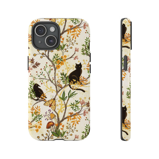 Cat and Raven Spooky Autumn Woods Pattern Phone Case