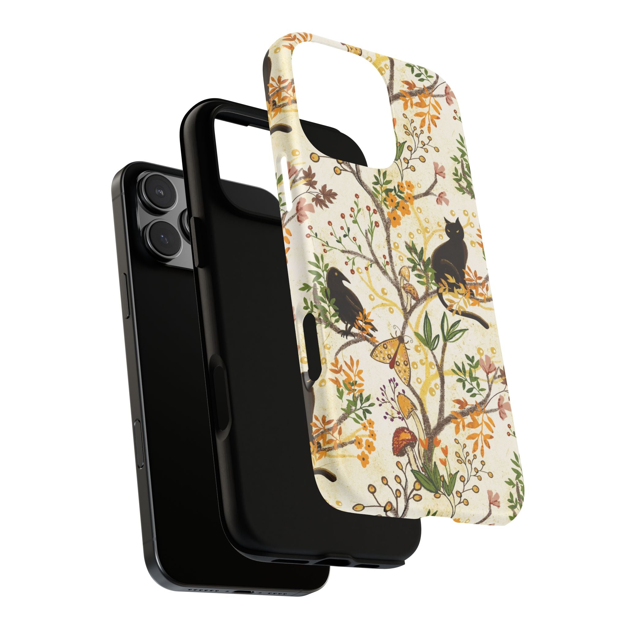 Cat and Raven Spooky Autumn Woods Pattern Phone Case