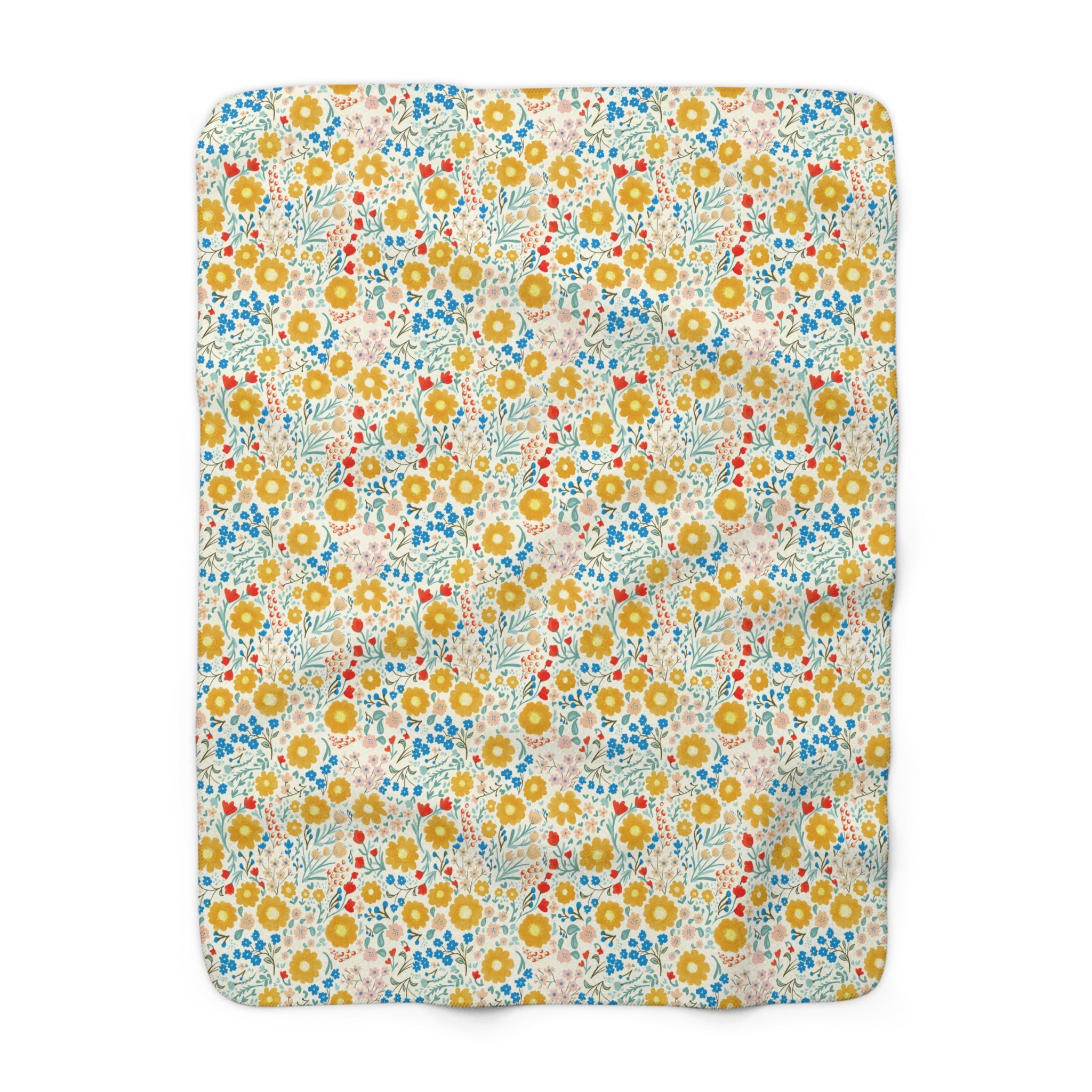 Yellow Blue Floral Sherpa Fleece Blanket