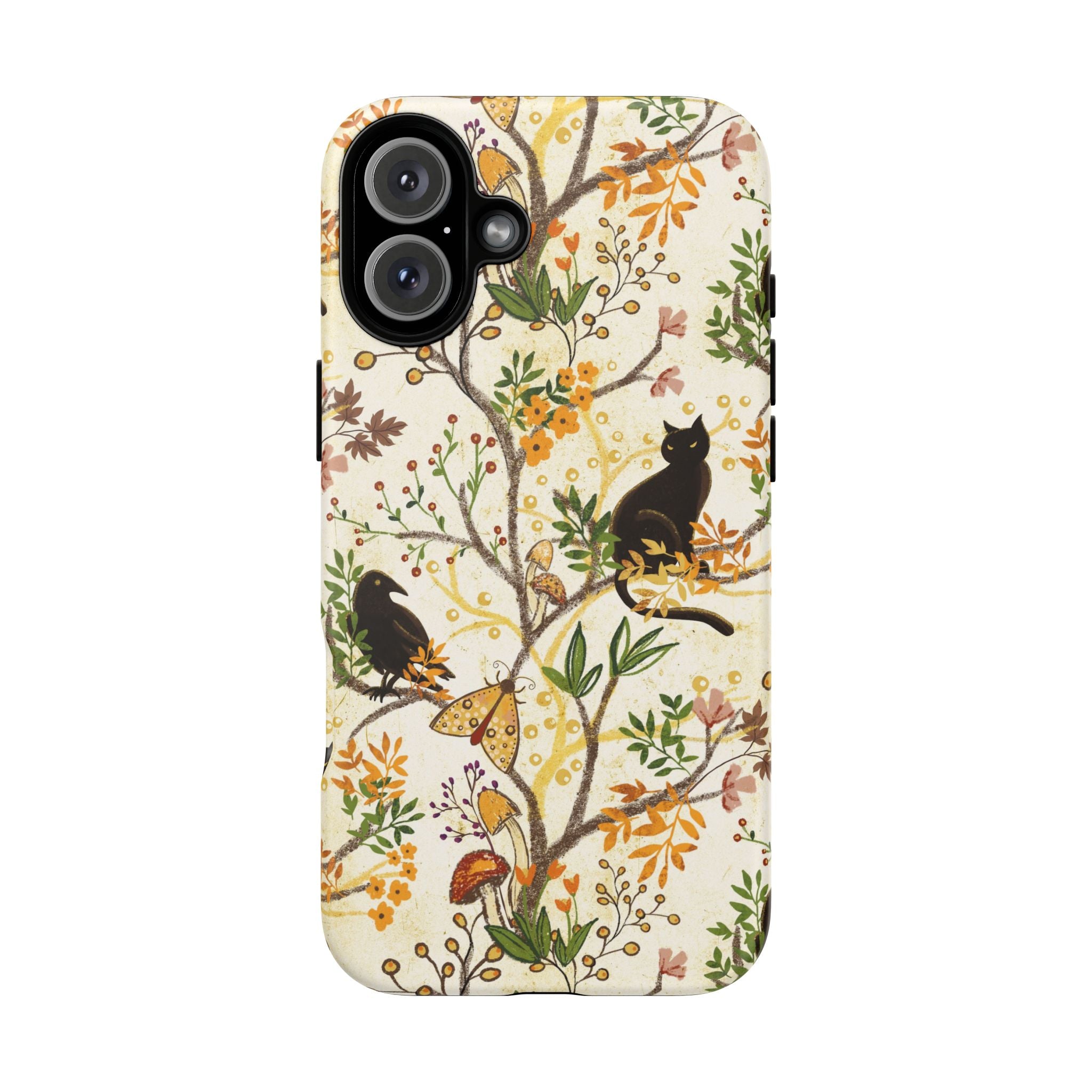 Cat and Raven Spooky Autumn Woods Pattern Phone Case