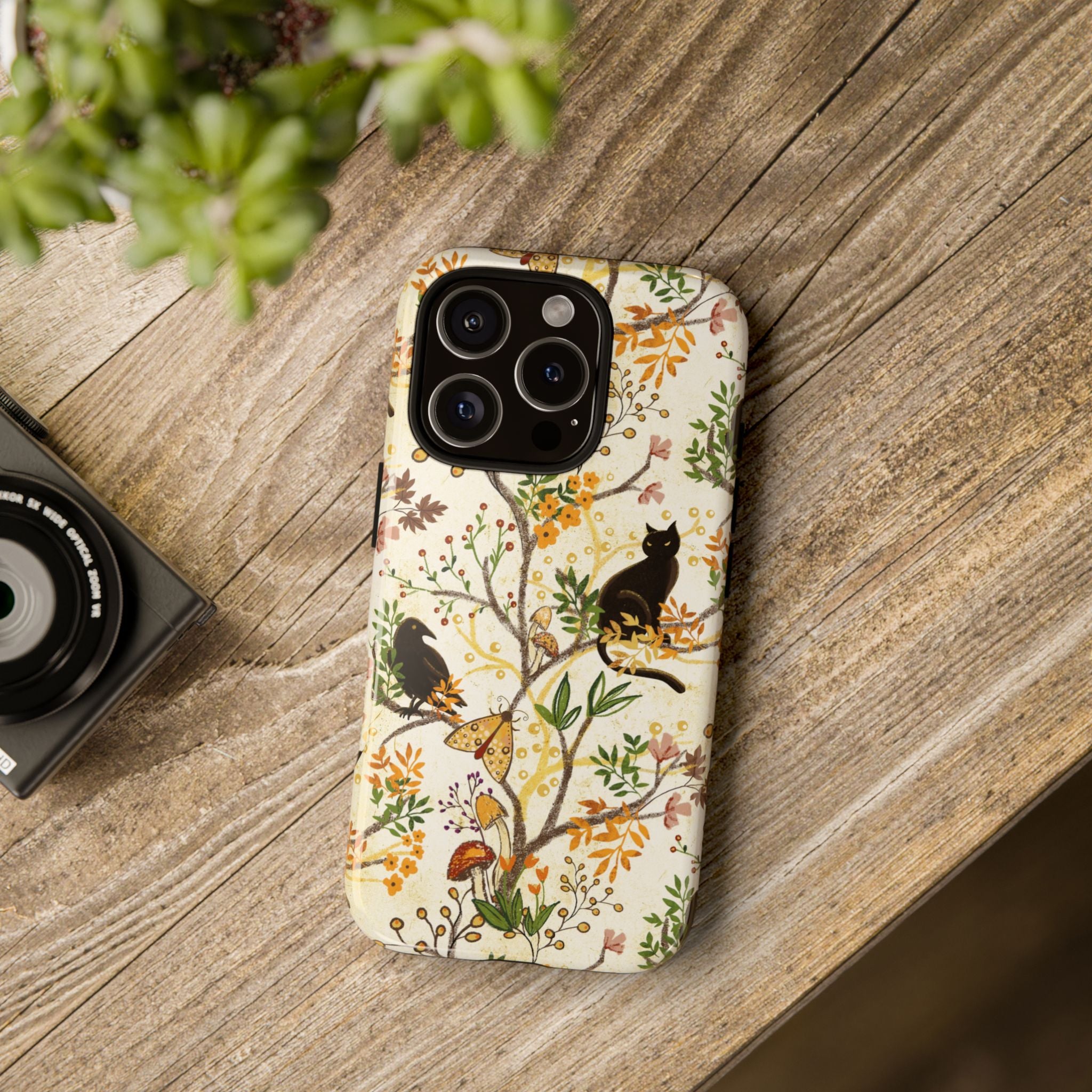Cat and Raven Spooky Autumn Woods Pattern Phone Case