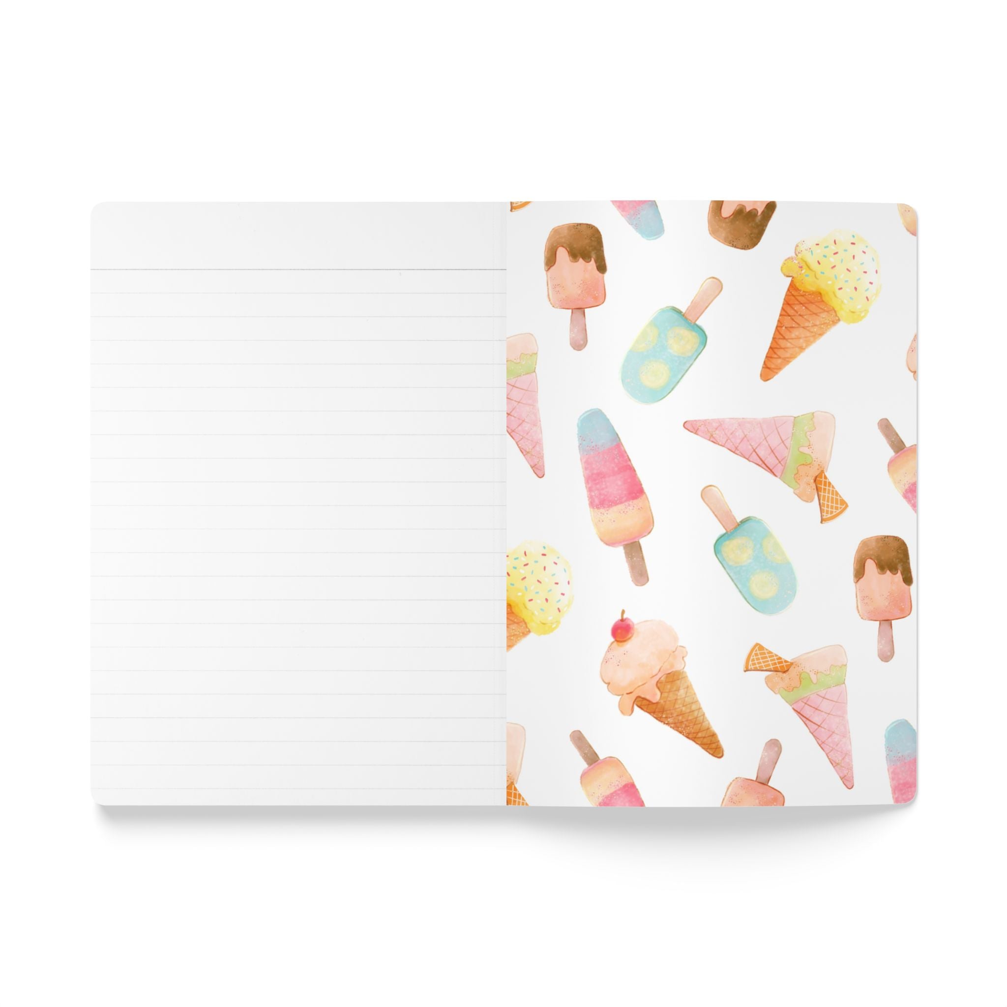 Notebook with ice cream pattern on a white background