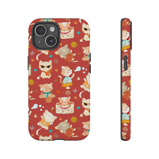 Phone case with cat pattern on a red background