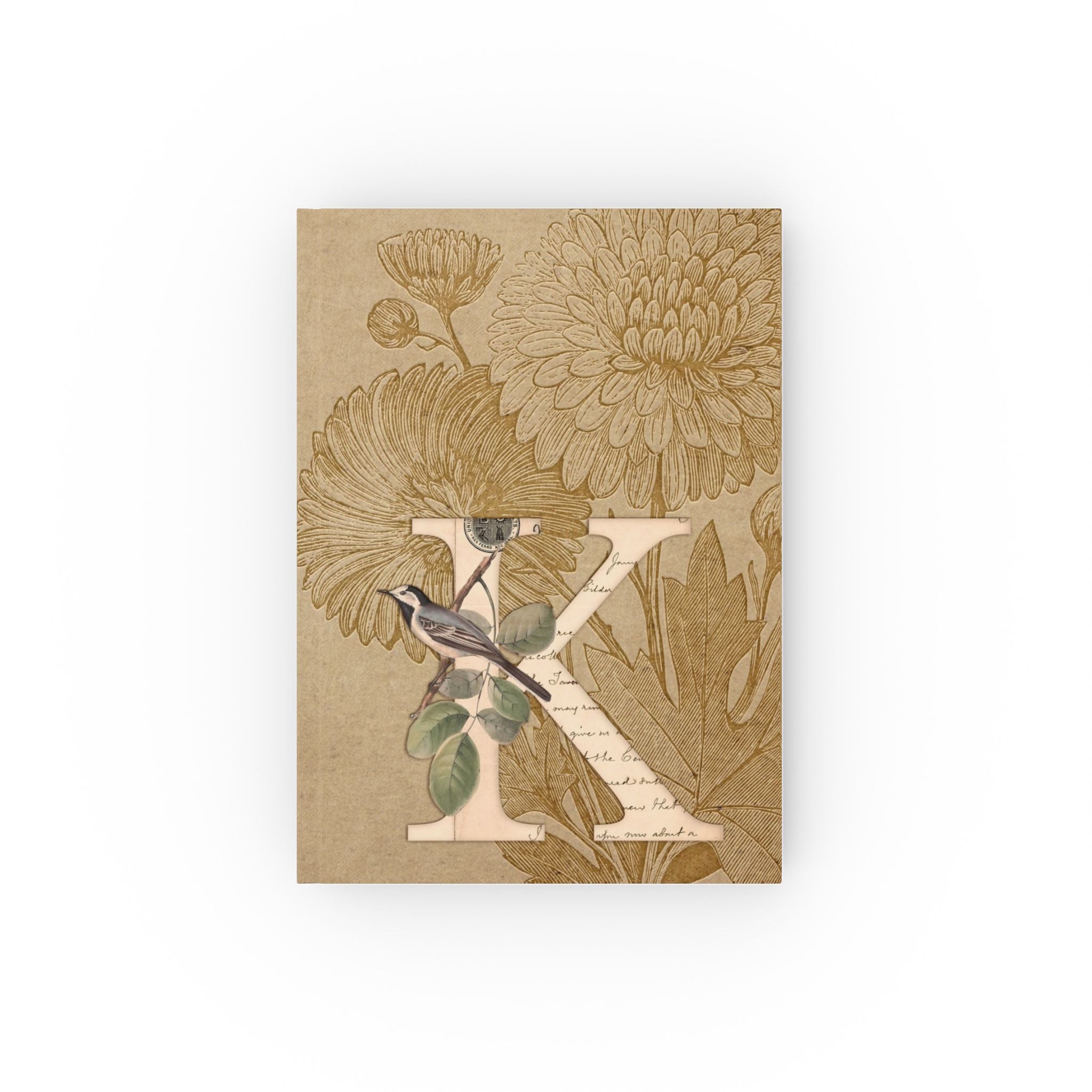 Vintage Birds Monogram Ruled Hard Cover Journal