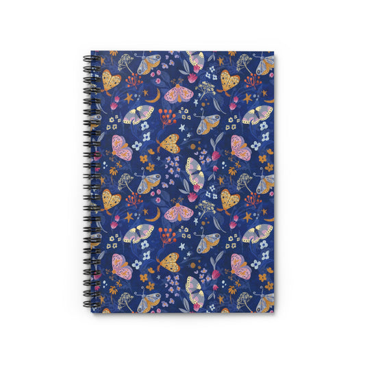 Moth Garden Whimsical Ruled Line Spiral Notebook