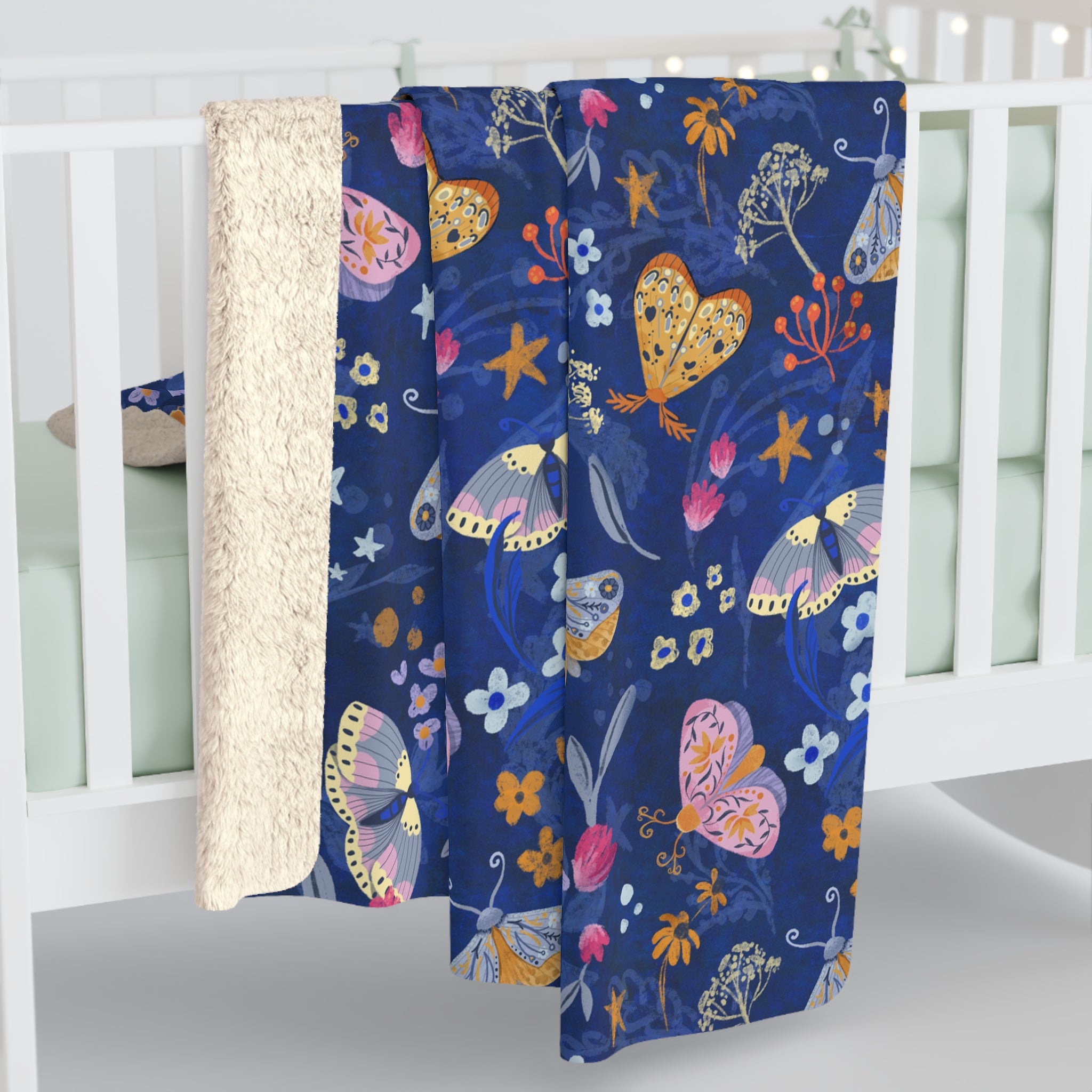 Moonlit Moth Garden Sherpa Fleece Blanket