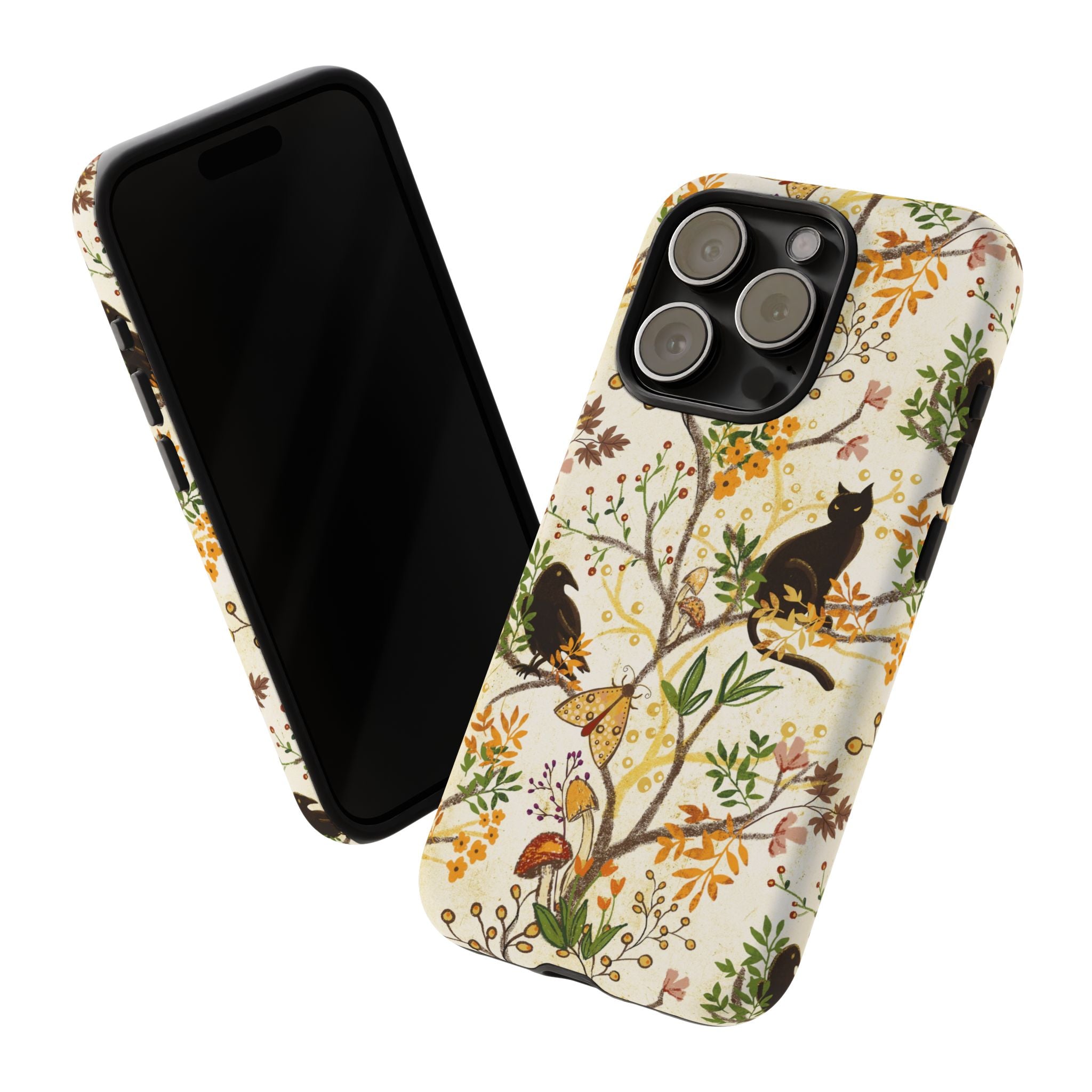 Cat and Raven Spooky Autumn Woods Pattern Phone Case