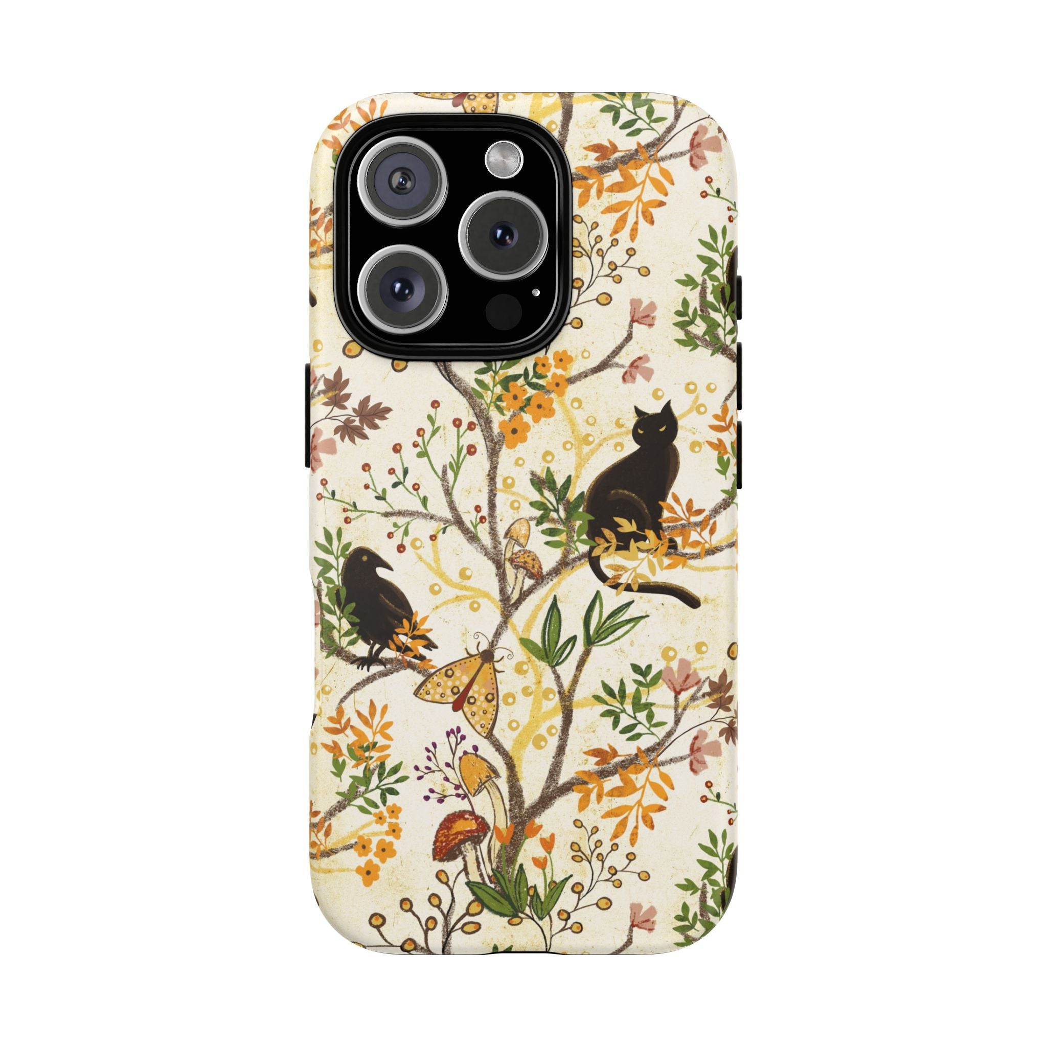Cat and Raven Spooky Autumn Woods Pattern Phone Case