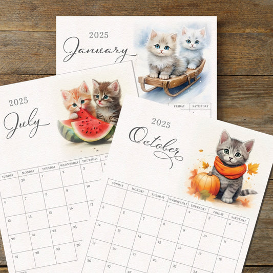 Cute Kittens Printable and Digital Calendar