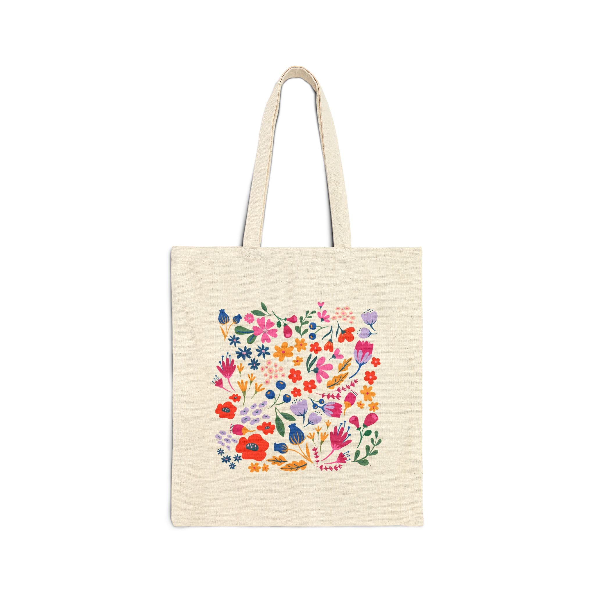 Vibrant Whimsical Flowers Canvas Tote Bag