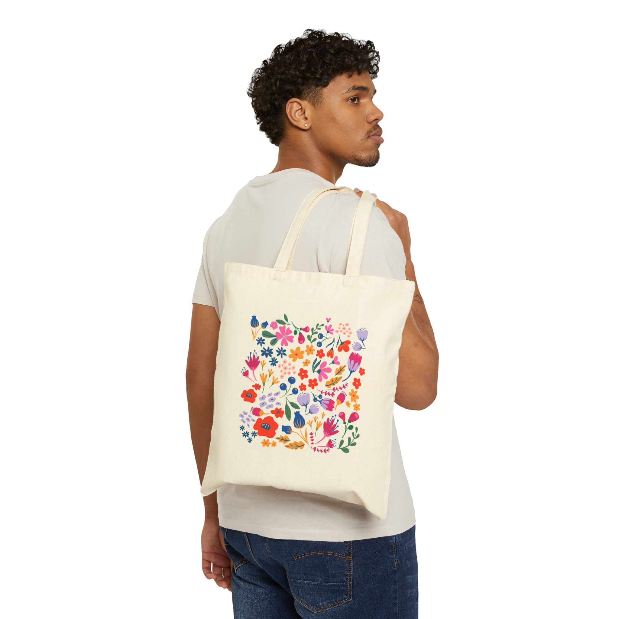 Vibrant Whimsical Flowers Canvas Tote Bag