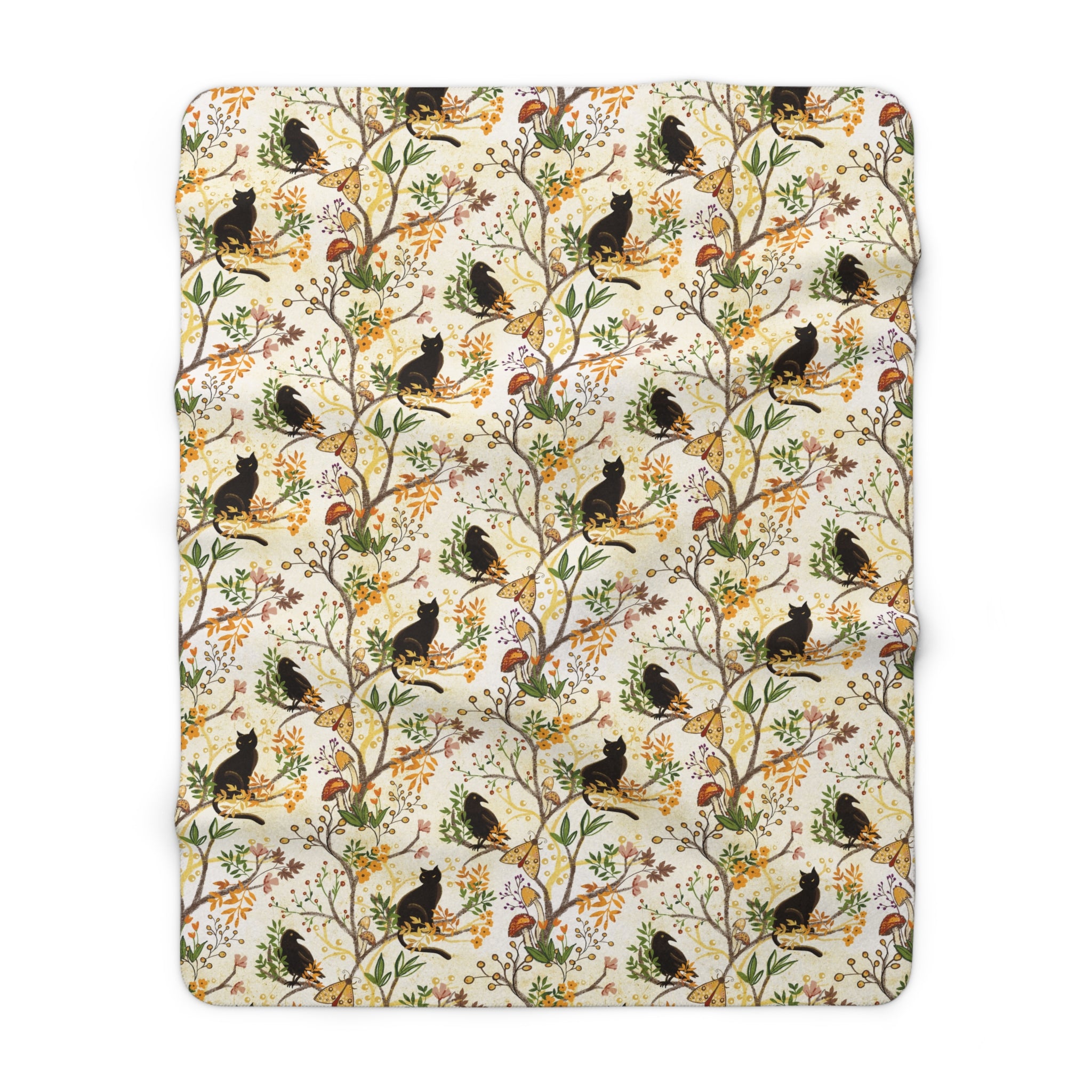 Cat in Autumn Woods Sherpa Fleece Blanket