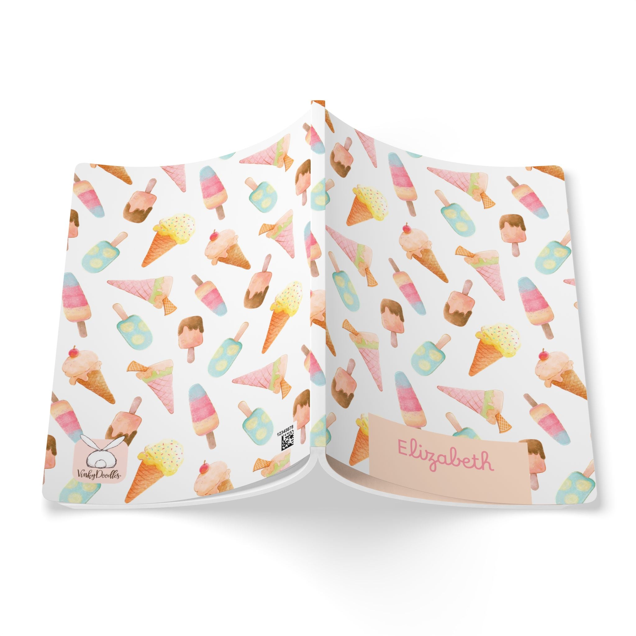 Ice Cream Pattern Softcover Journal — Personalized Name Notebook