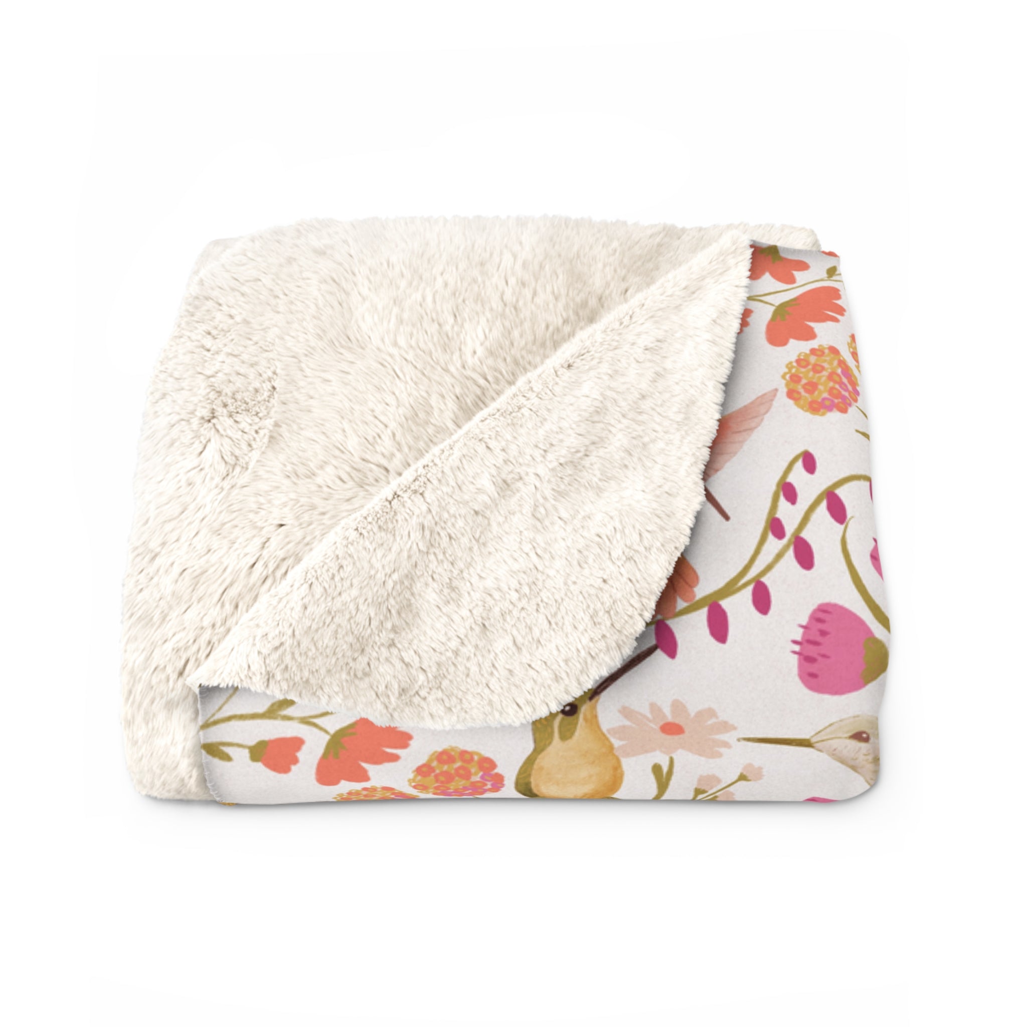 Hummingbird Garden Floral Sherpa Fleece Blanket