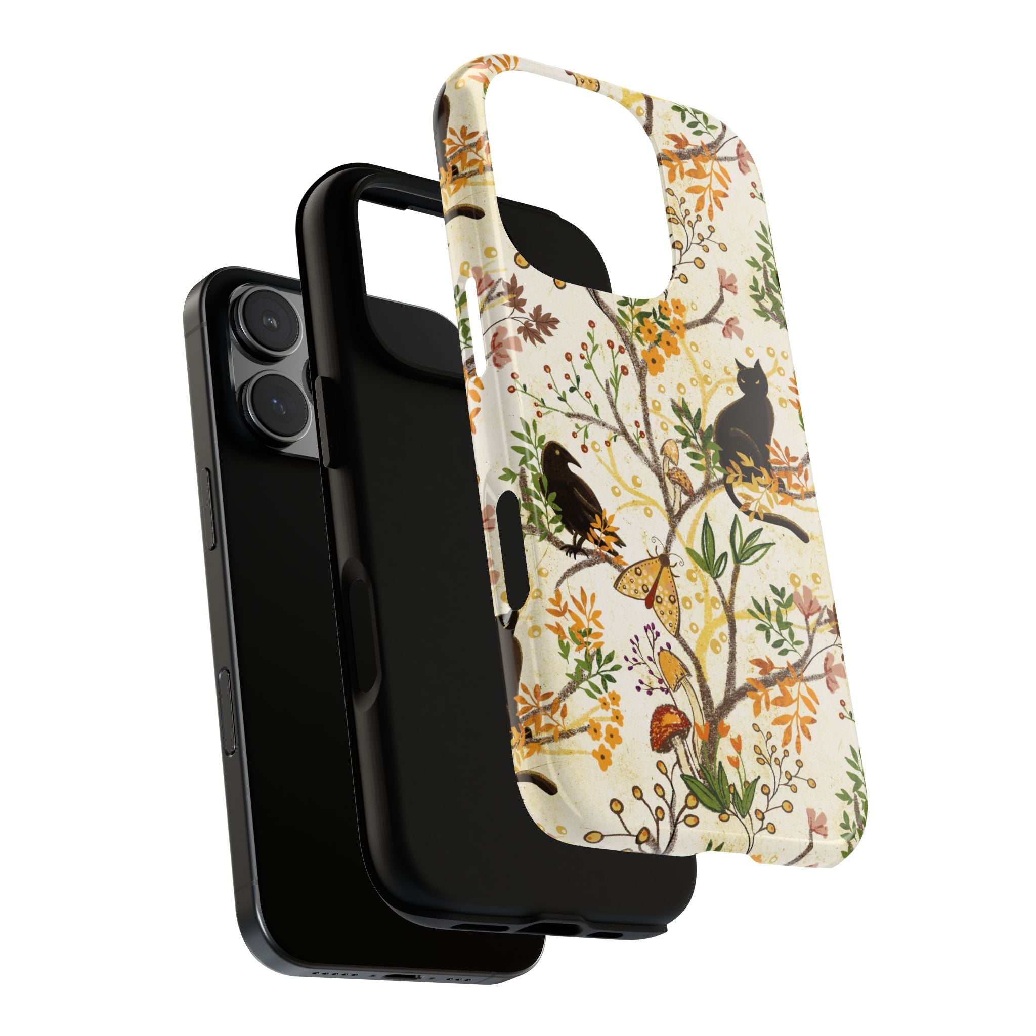Cat and Raven Spooky Autumn Woods Pattern Phone Case