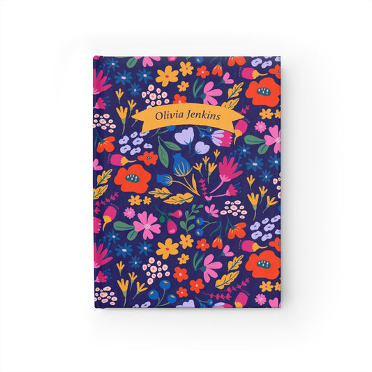 Vibrant Modern Floral Personalized Journal Navy