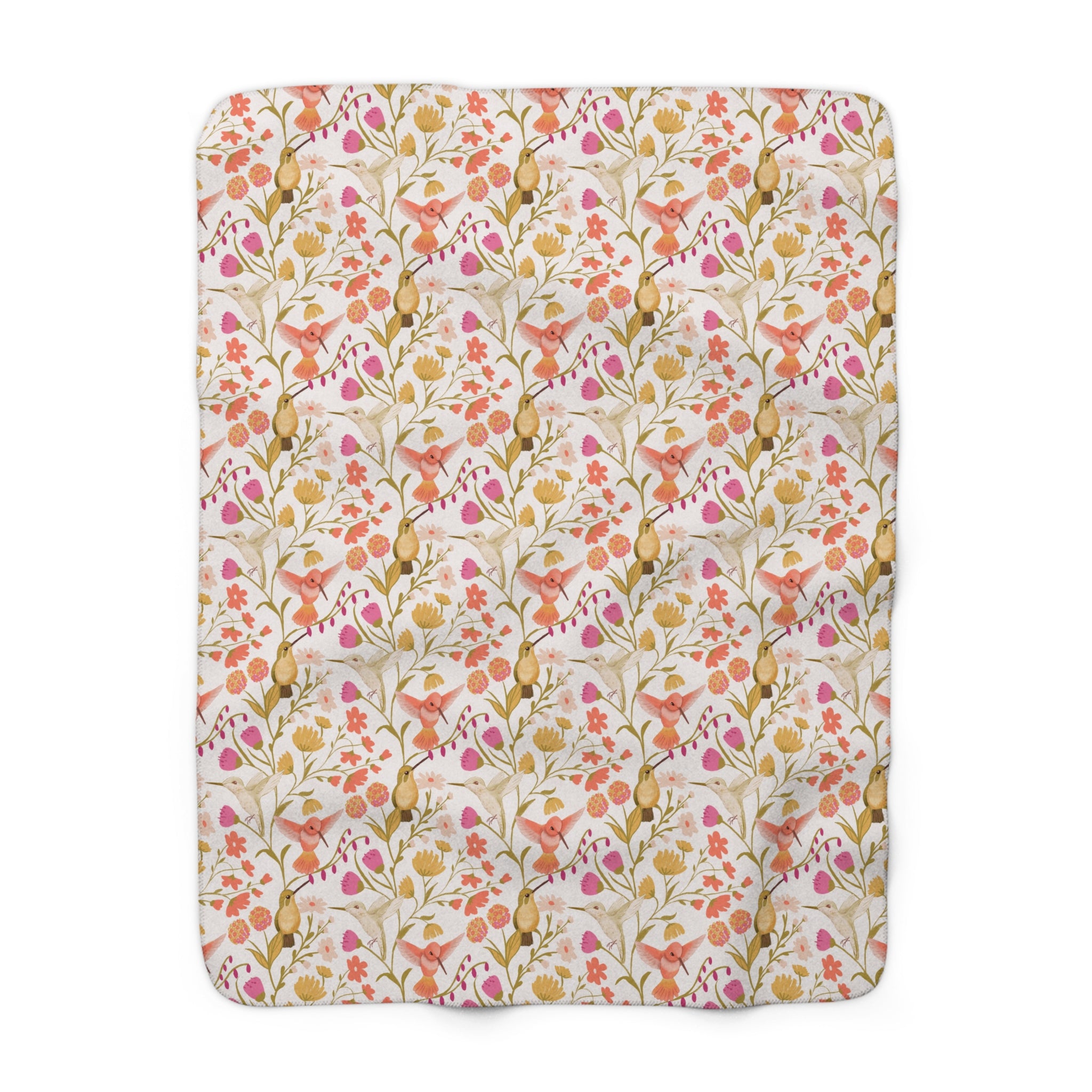 Hummingbird Garden Floral Sherpa Fleece Blanket
