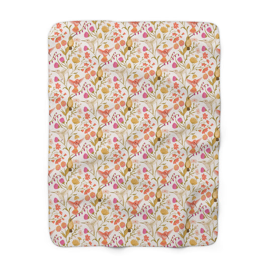 Hummingbird Garden Floral Sherpa Fleece Blanket