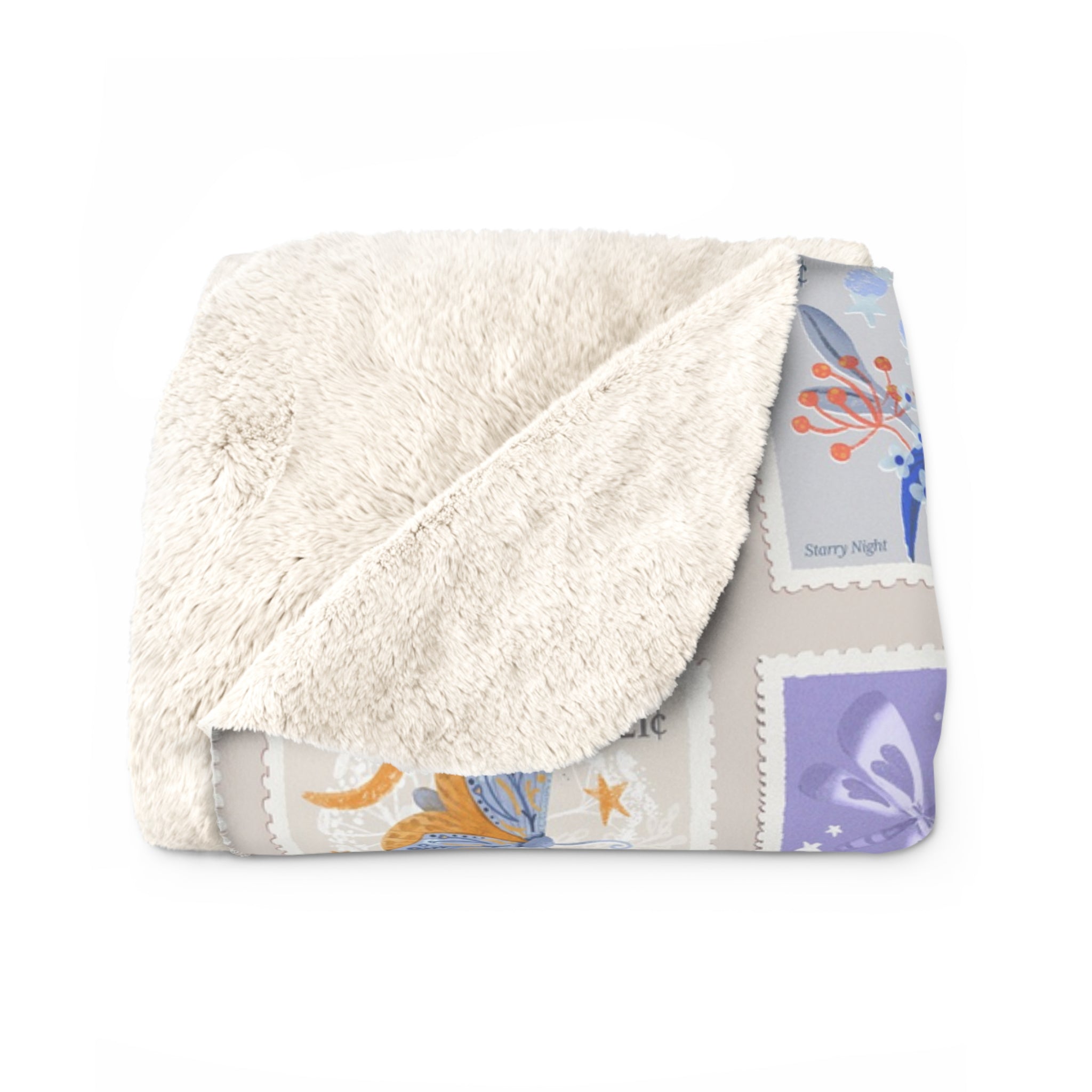 Vintage Moth Stamps Pastel Pattern Sherpa Fleece Blanket