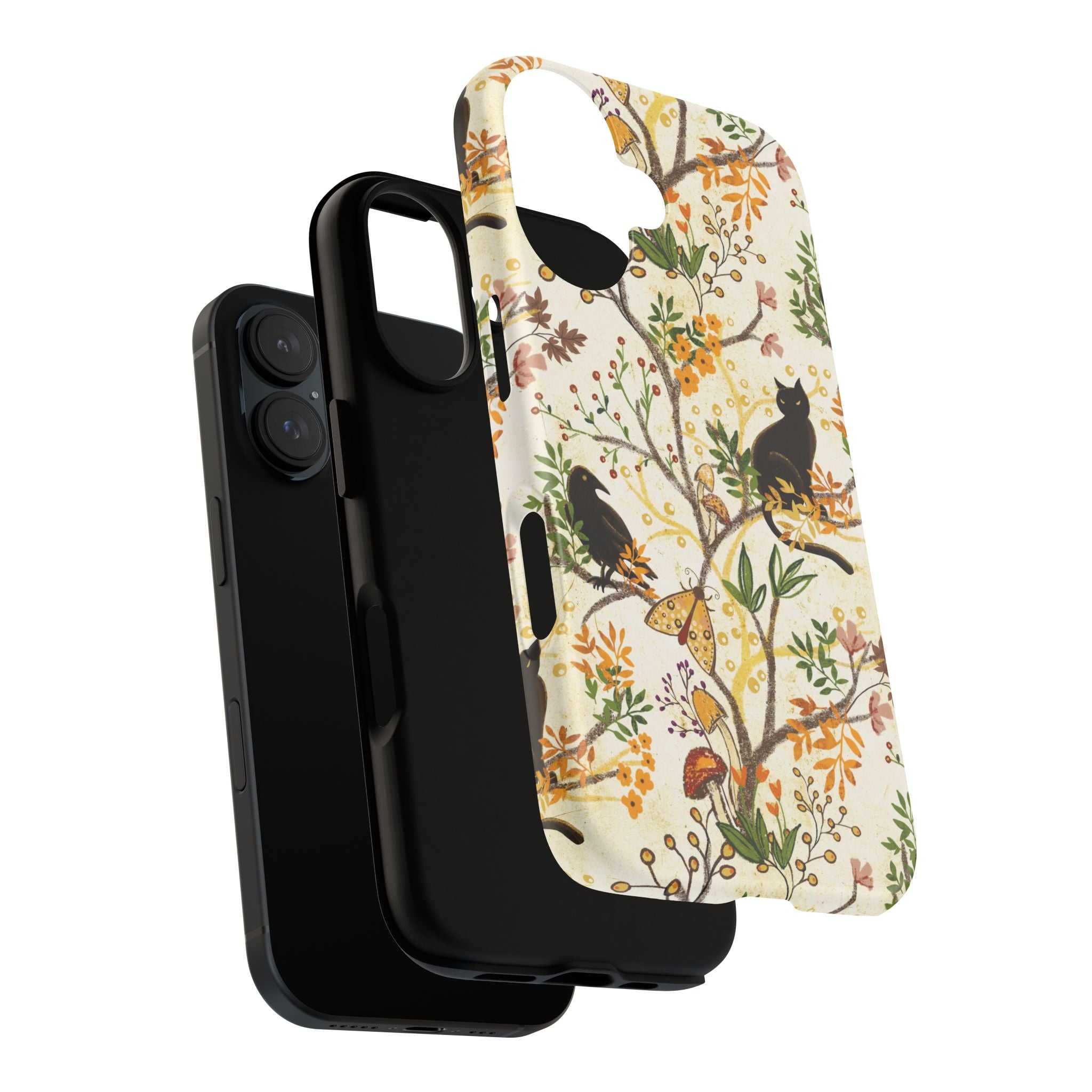 Cat and Raven Spooky Autumn Woods Pattern Phone Case