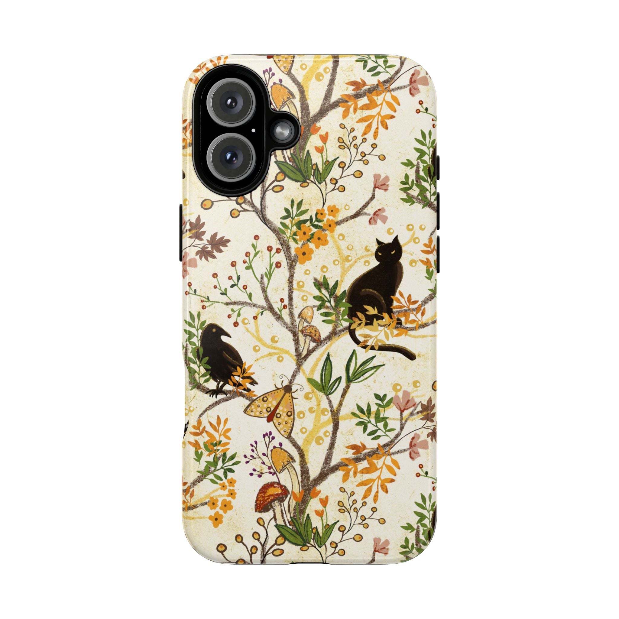 Cat and Raven Spooky Autumn Woods Pattern Phone Case