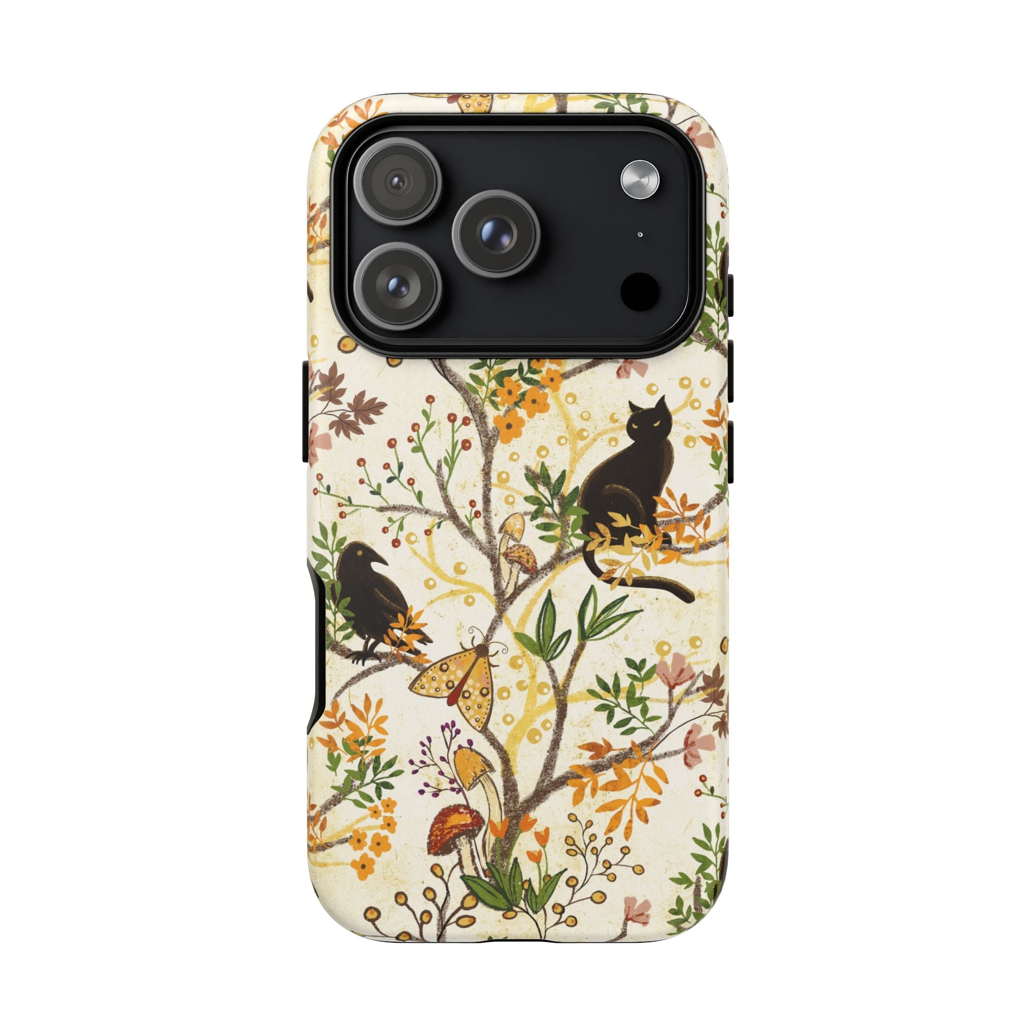 Cat and Raven Spooky Autumn Woods Pattern Phone Case