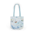 Load image into Gallery viewer, Tote bag with a nautical design featuring boats and a lighthouse on a white background
