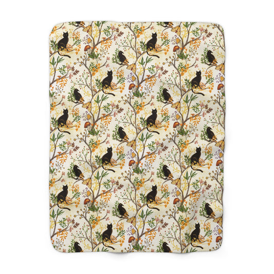 Cat in Autumn Woods Sherpa Fleece Blanket