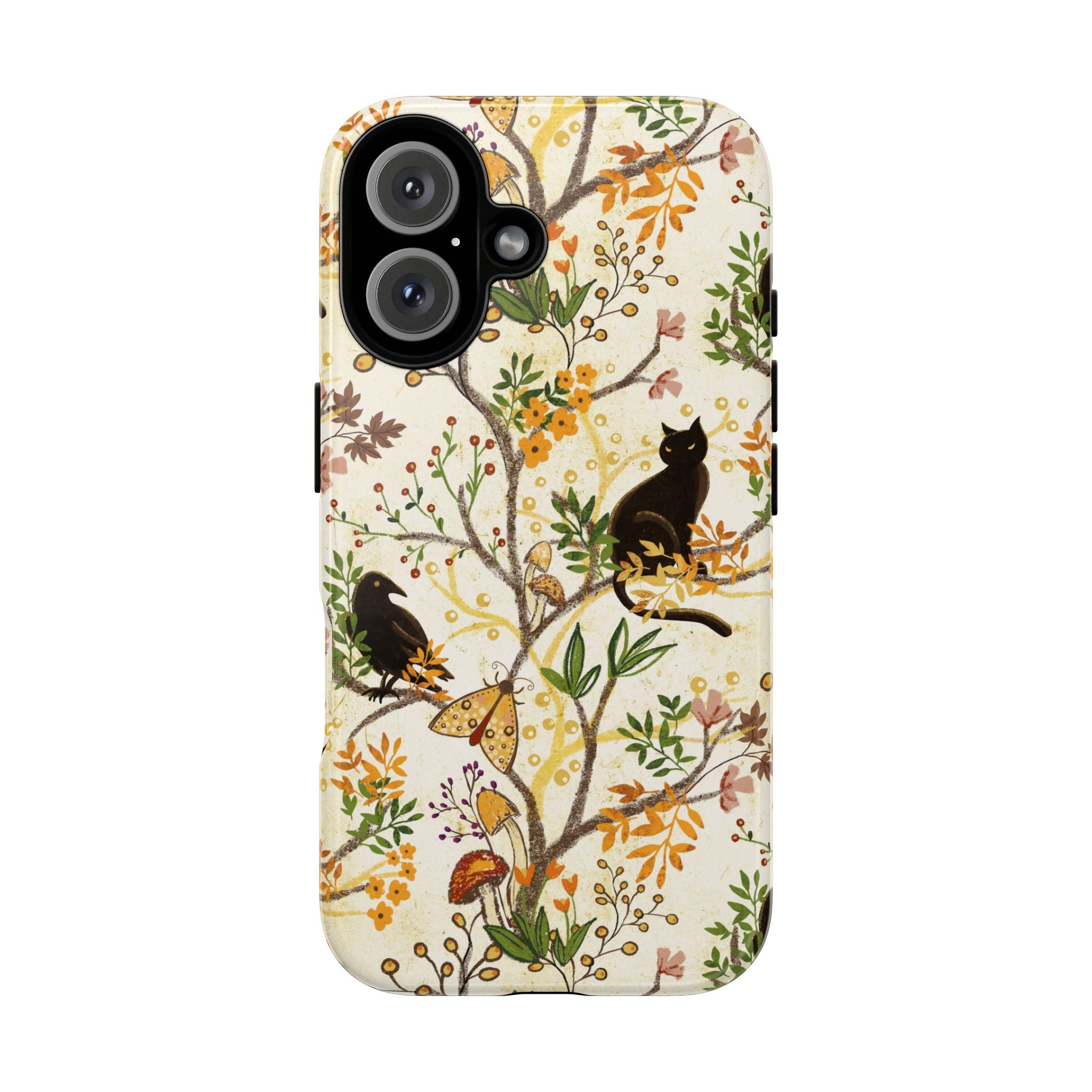 Cat and Raven Spooky Autumn Woods Pattern Phone Case