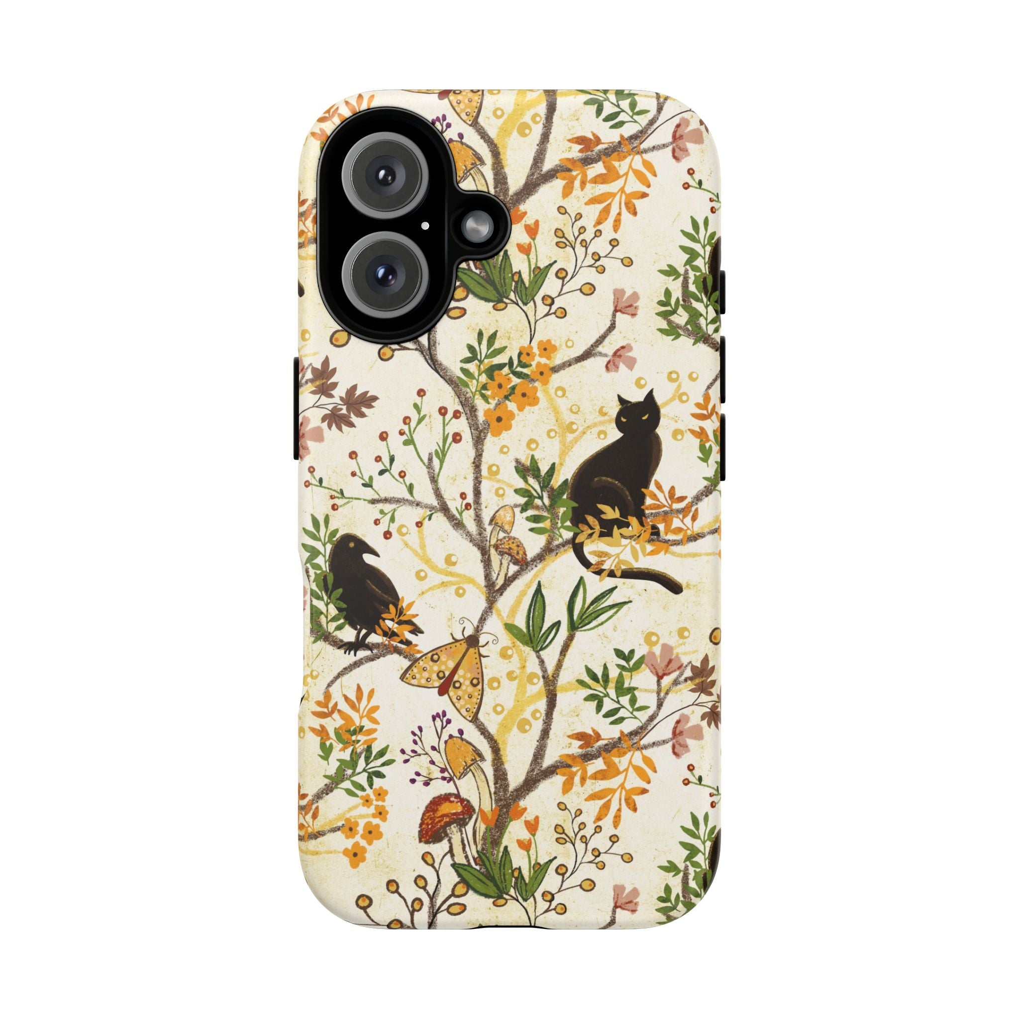 Cat and Raven Spooky Autumn Woods Pattern Phone Case