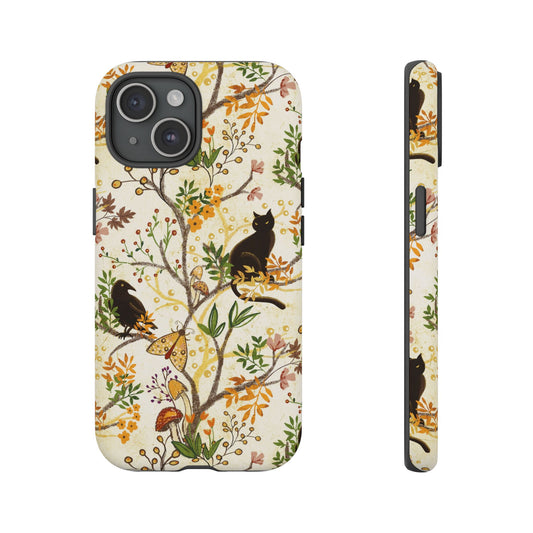 Cat and Raven Spooky Autumn Woods Pattern Phone Case
