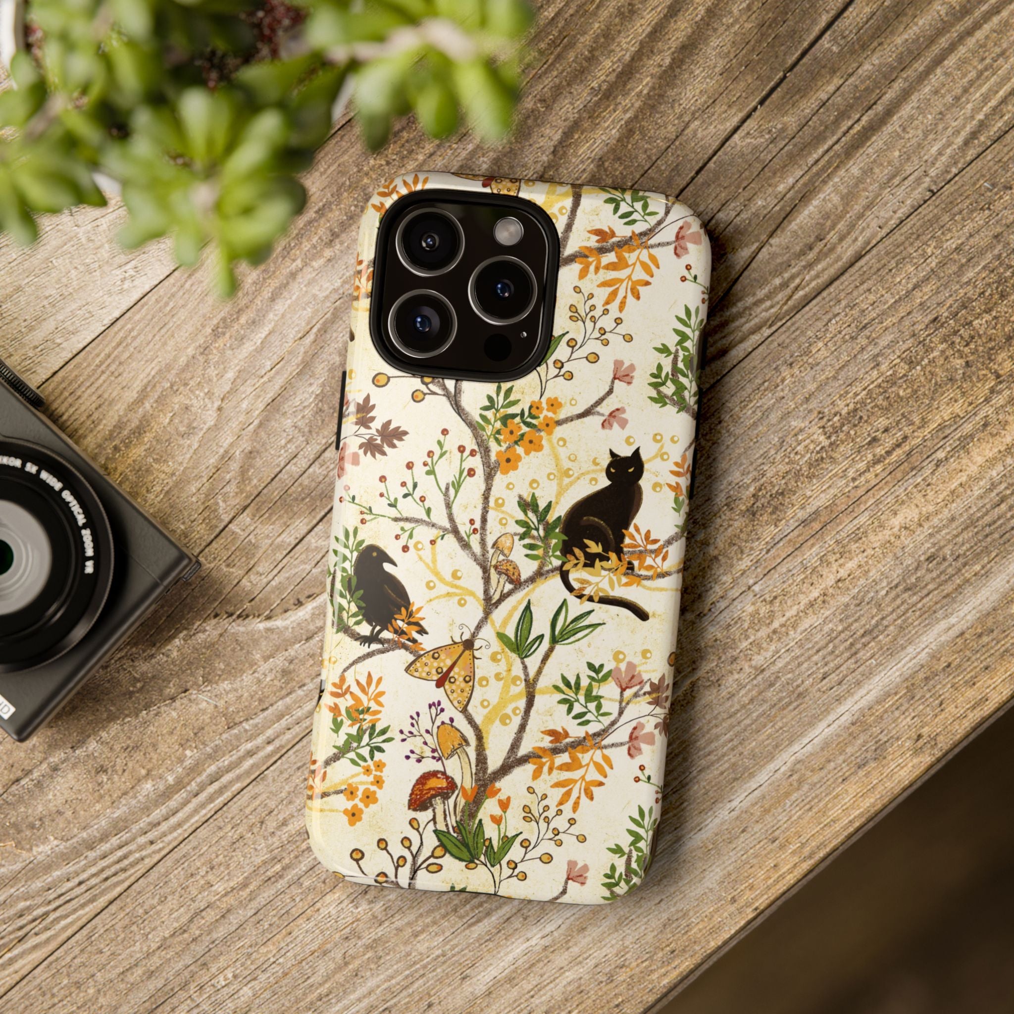 Cat and Raven Spooky Autumn Woods Pattern Phone Case