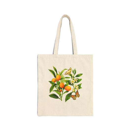 Vintage Orange Blossoms and Butterflies Canvas Tote Bag