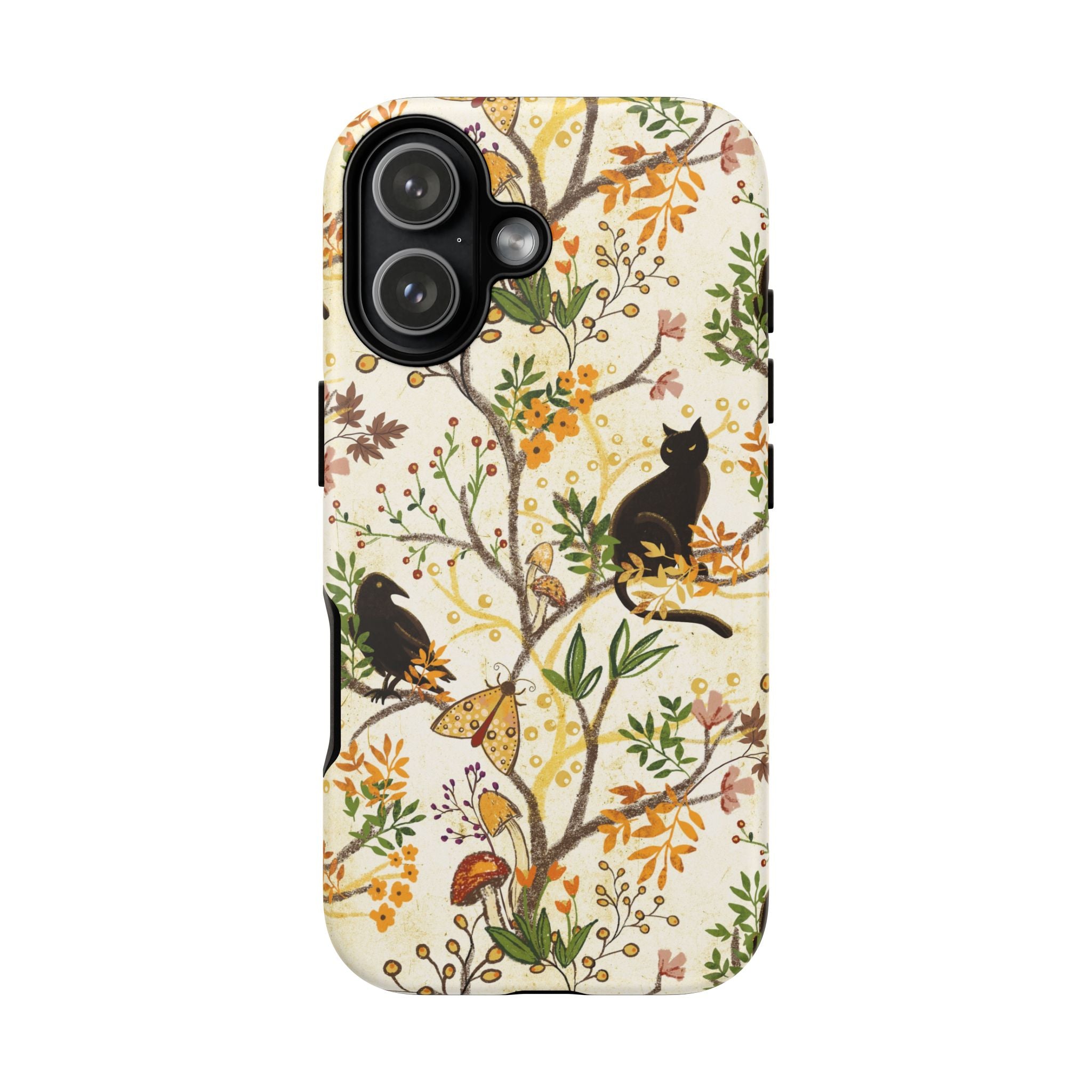 Cat and Raven Spooky Autumn Woods Pattern Phone Case