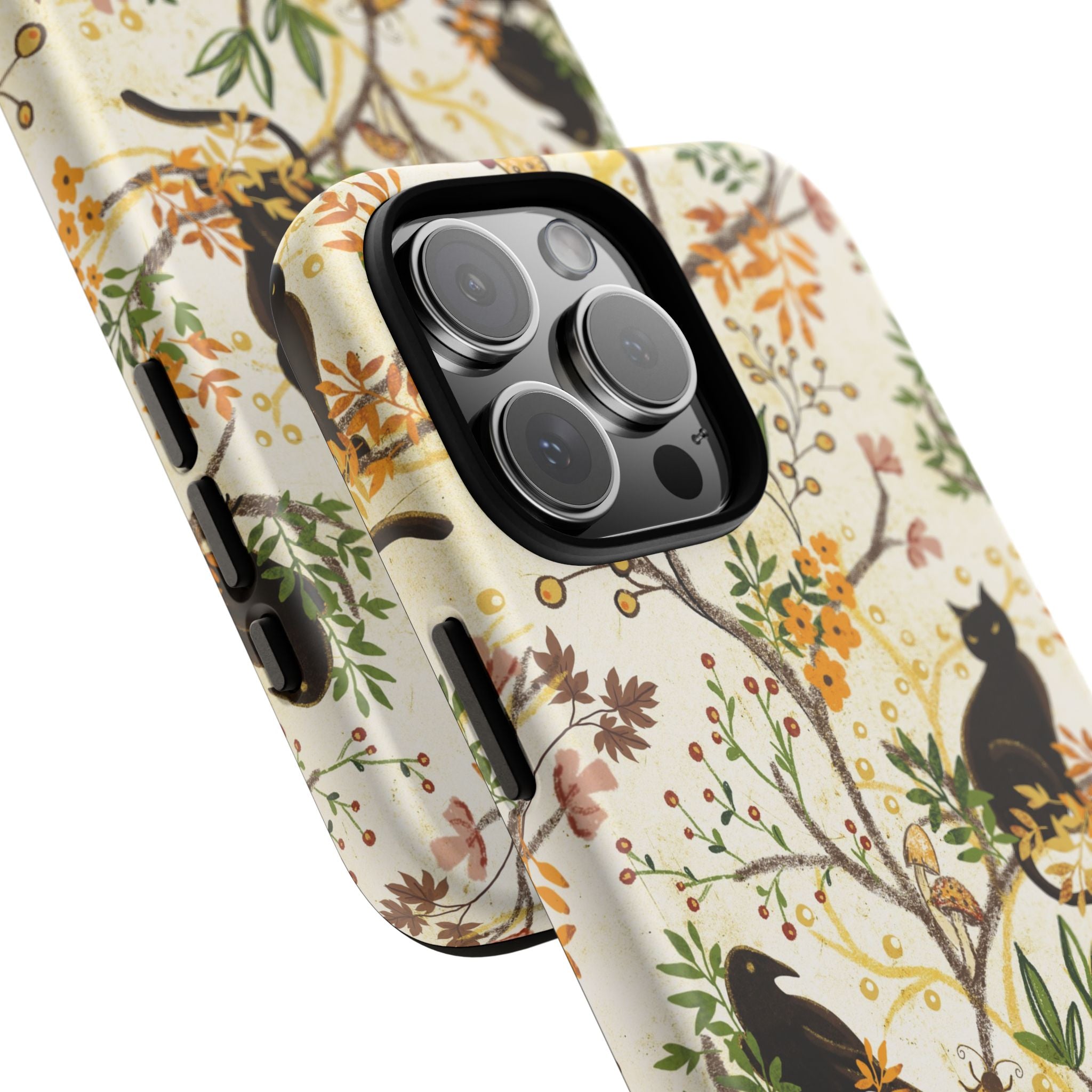 Cat and Raven Spooky Autumn Woods Pattern Phone Case