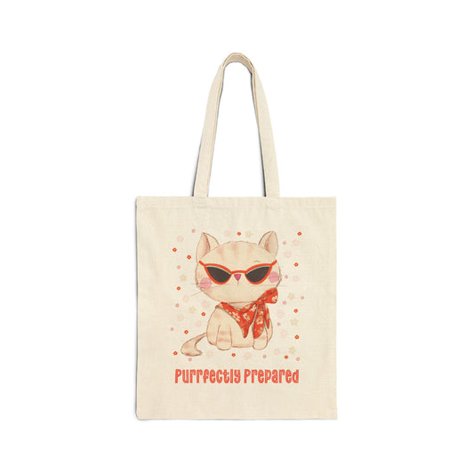Purrfectly Prepared Cat Canvas Tote Bag