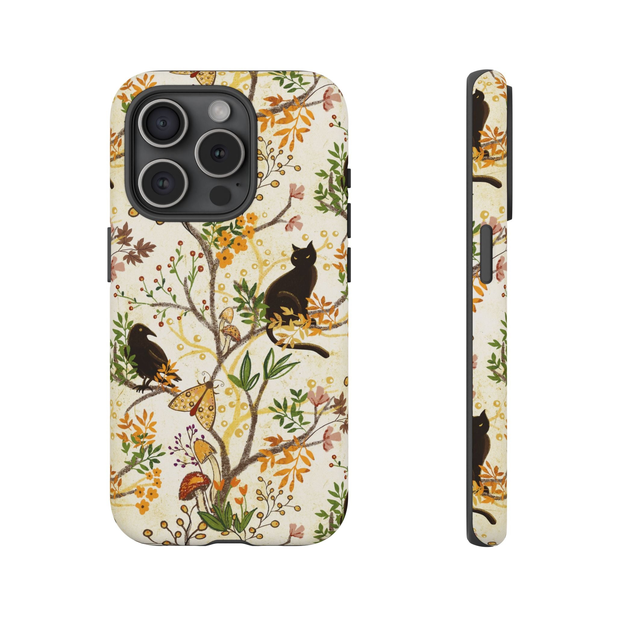 Cat and Raven Spooky Autumn Woods Pattern Phone Case