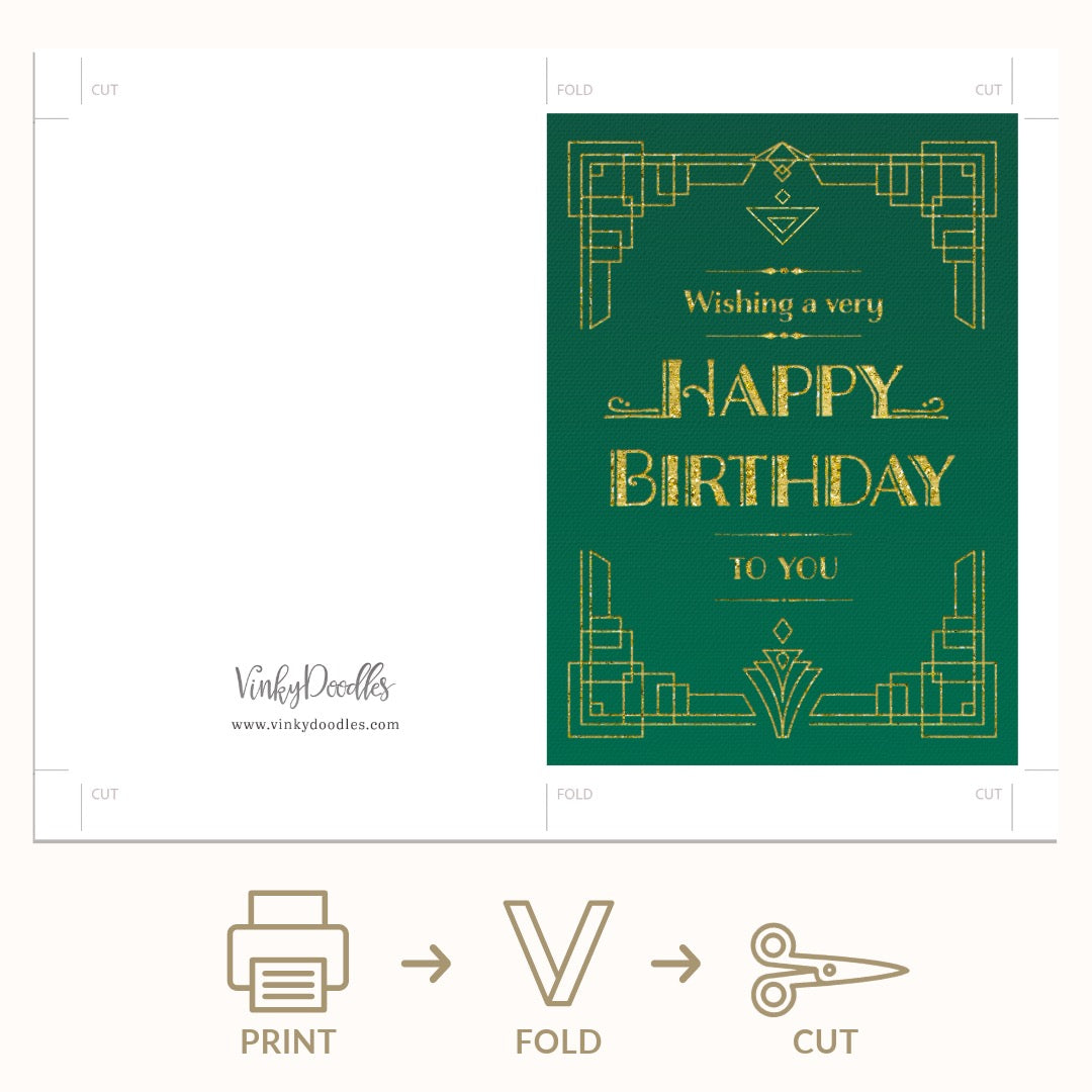 Vintage art deco style birthday greeting card printable