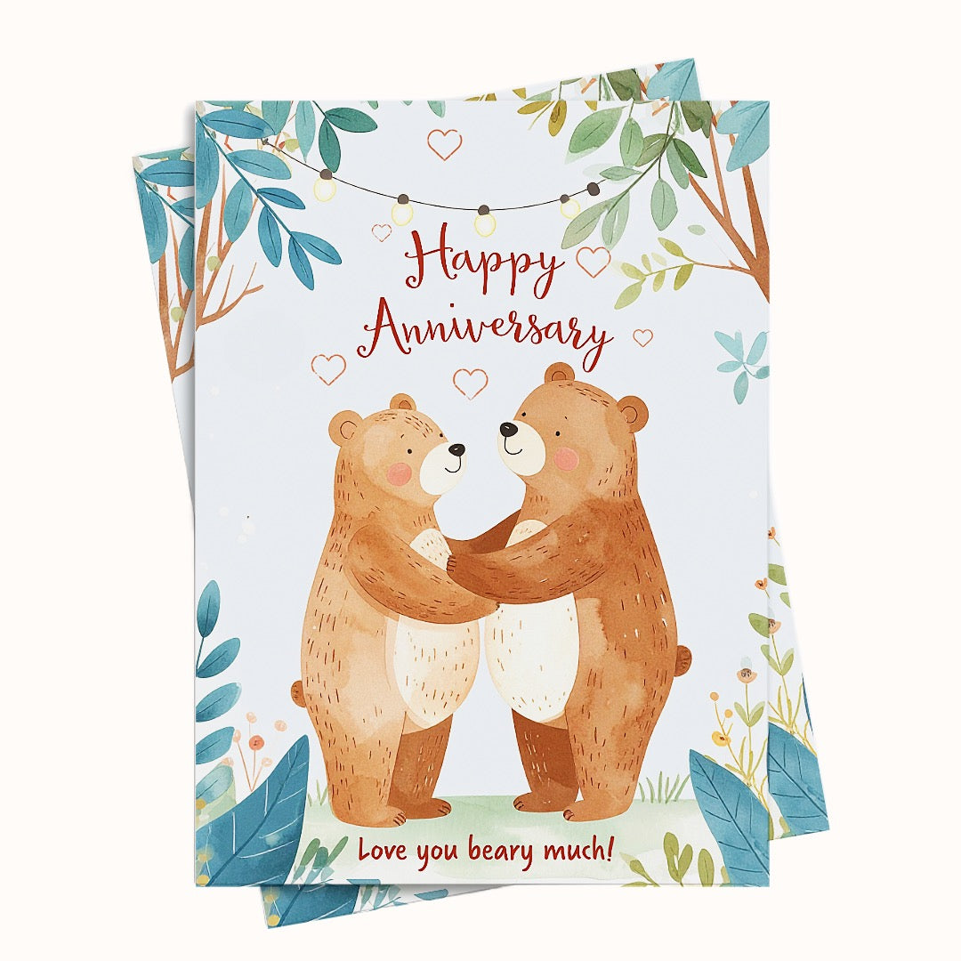 Happy anniversary printable card with bear couple