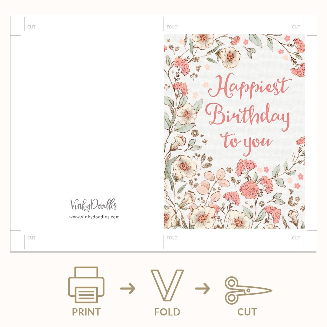 Vintage Floral Birthday Folded greeting