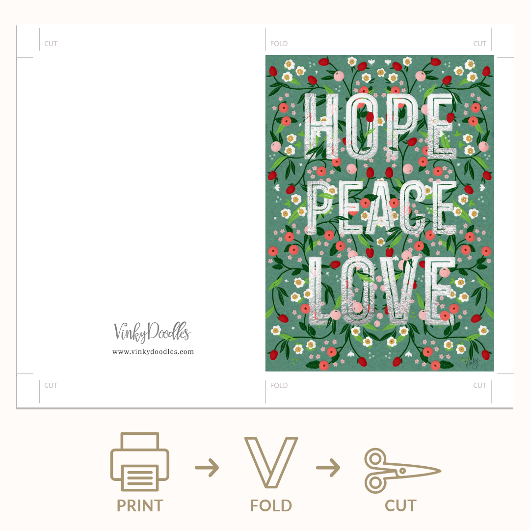 Botanical Hope Peace Love Christmas Holiday Greeting Card