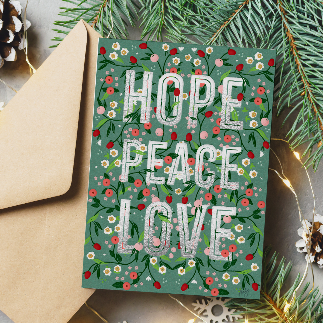 Botanical Hope Peace Love Christmas Holiday Greeting Card