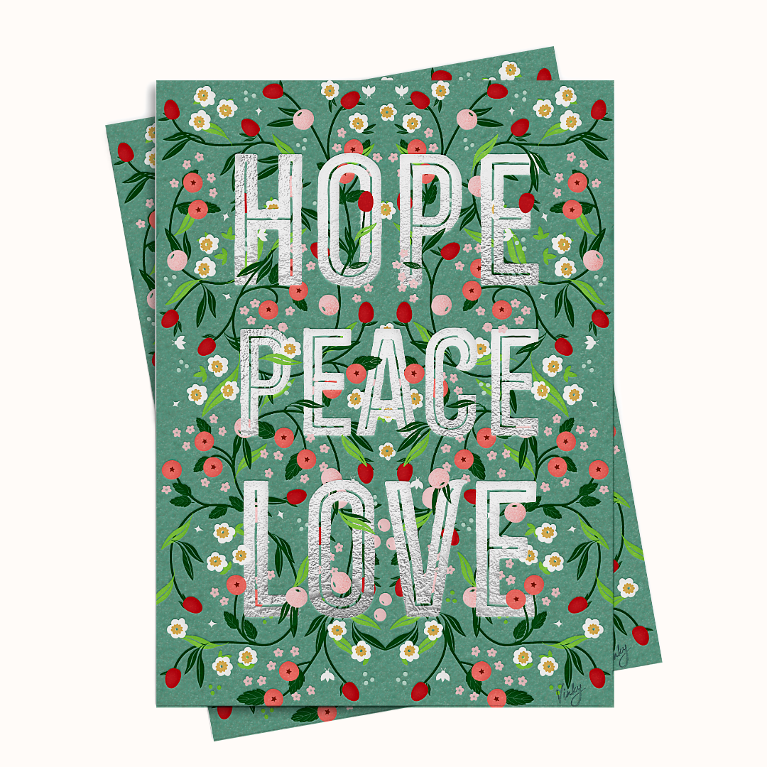 Botanical Hope Peace Love Christmas Holiday Greeting Card