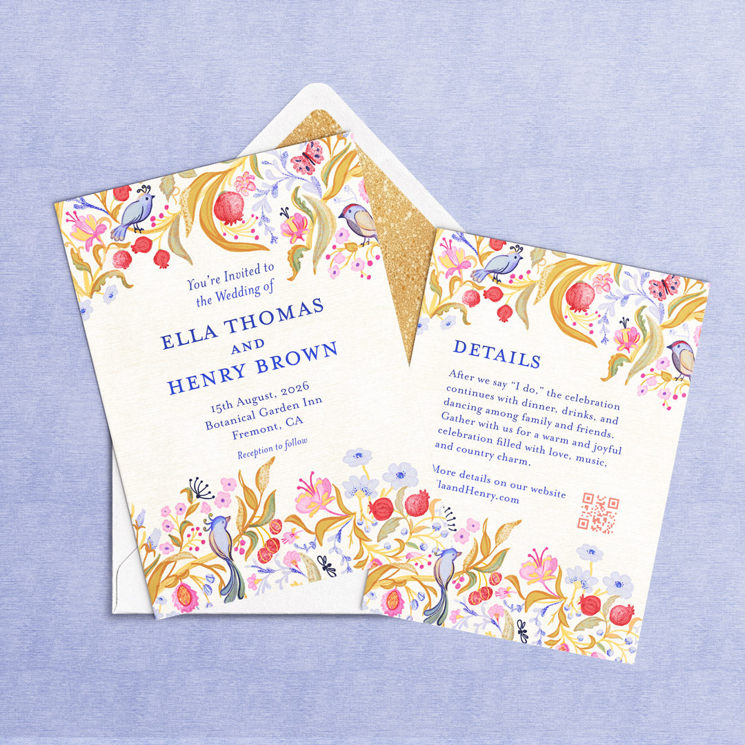 Birds and Botanicals Vibrant Wedding Printable and Animated Invitation