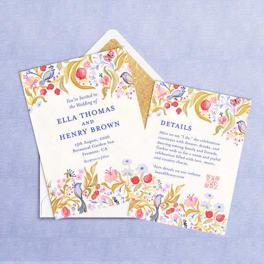 Birds and Botanicals Vibrant Wedding Printable and Animated Invitation