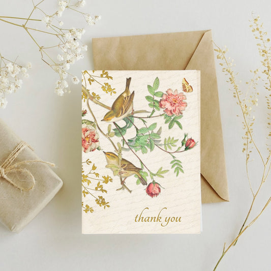 Vintage Birds and Roses Thank You