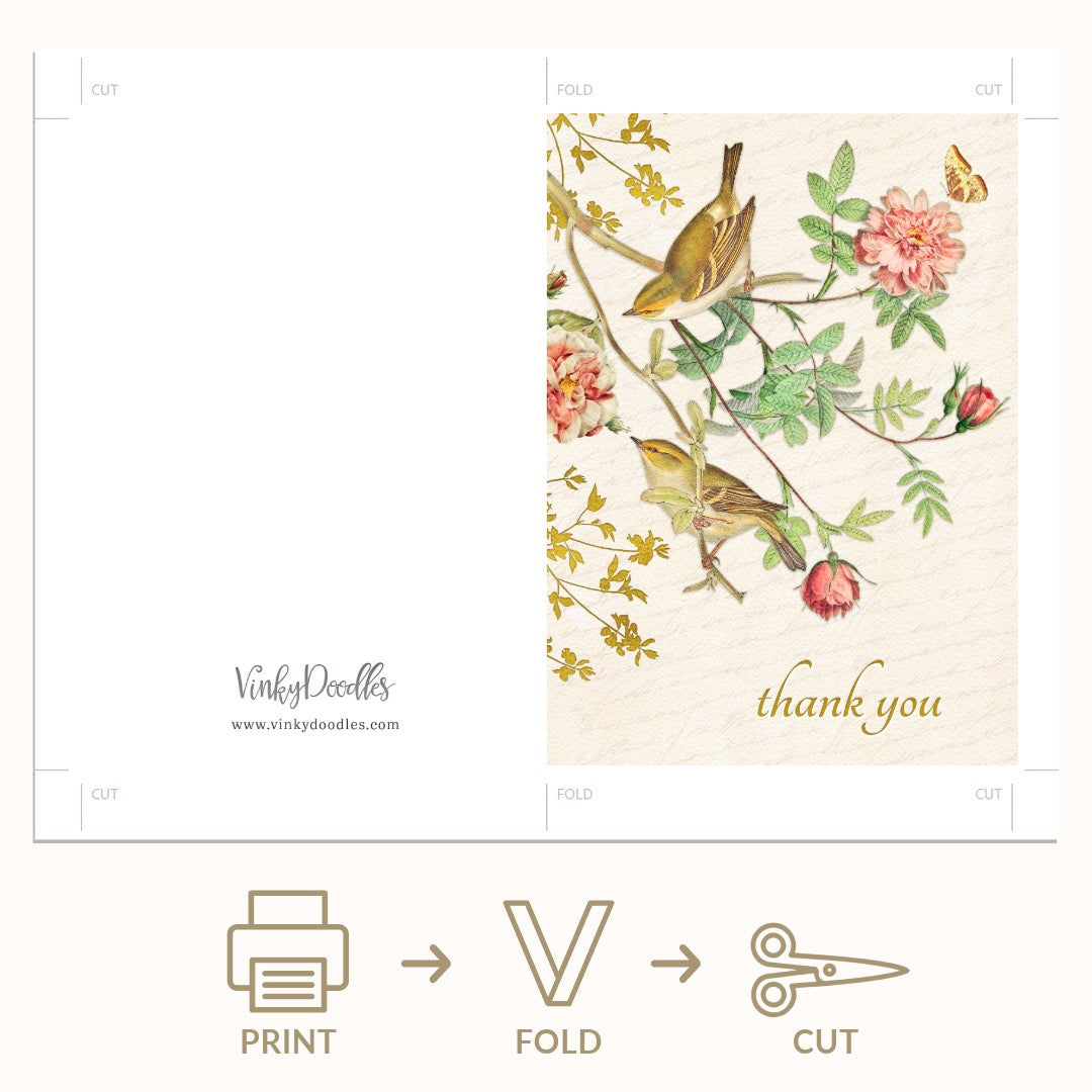 Vintage Birds and Roses Thank You