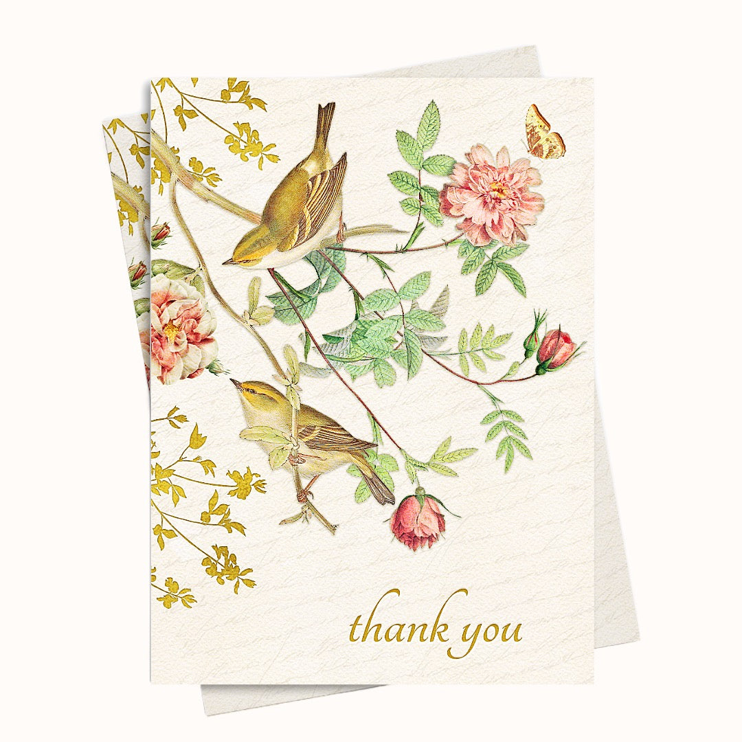 Vintage Birds and Roses Thank You