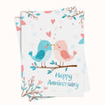 Load image into Gallery viewer, Happy anniversary printable card with cute birds and hearts
